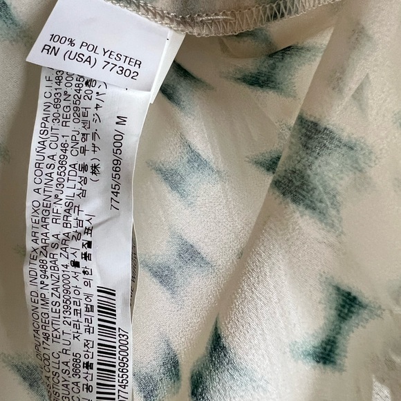 Zara Sheer Cream with Green Bow Tie Print Blouse Size M - Picture 4 of 6